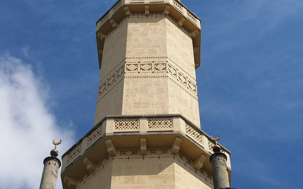 The 62-metre Moorish minaret rising from the Lednice park