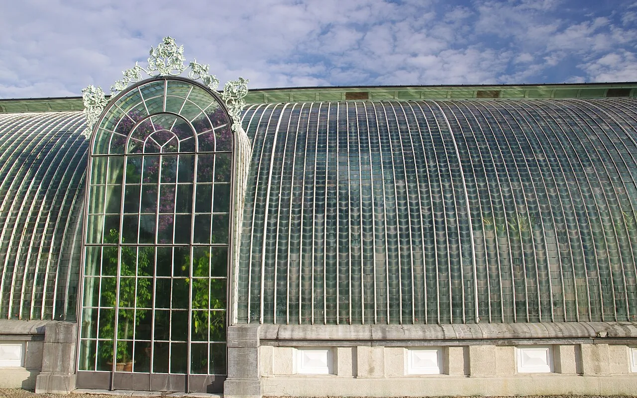 The long cast-iron and glass facade of the Lednice palm house